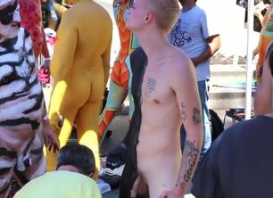 Naked men body paint